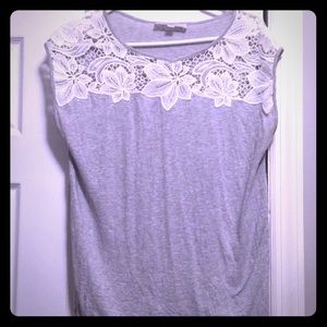 Grey Cap Sleeve t-shirt w lace trim top